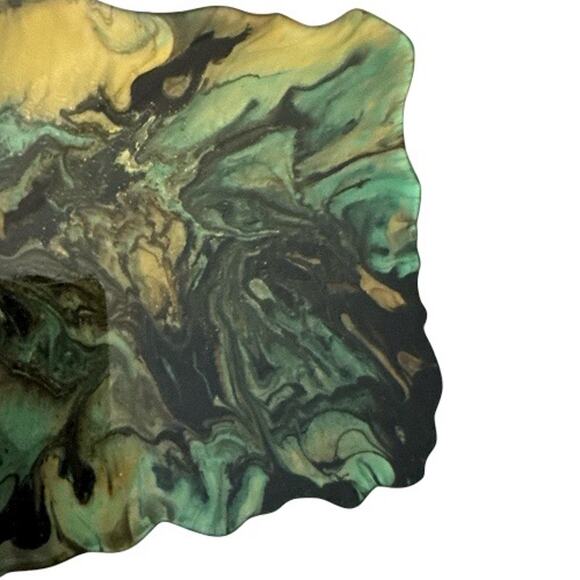 Acrylic Pour Art Resin Black Teal Gold Tray Irregular Edges - Picture 7 of 10